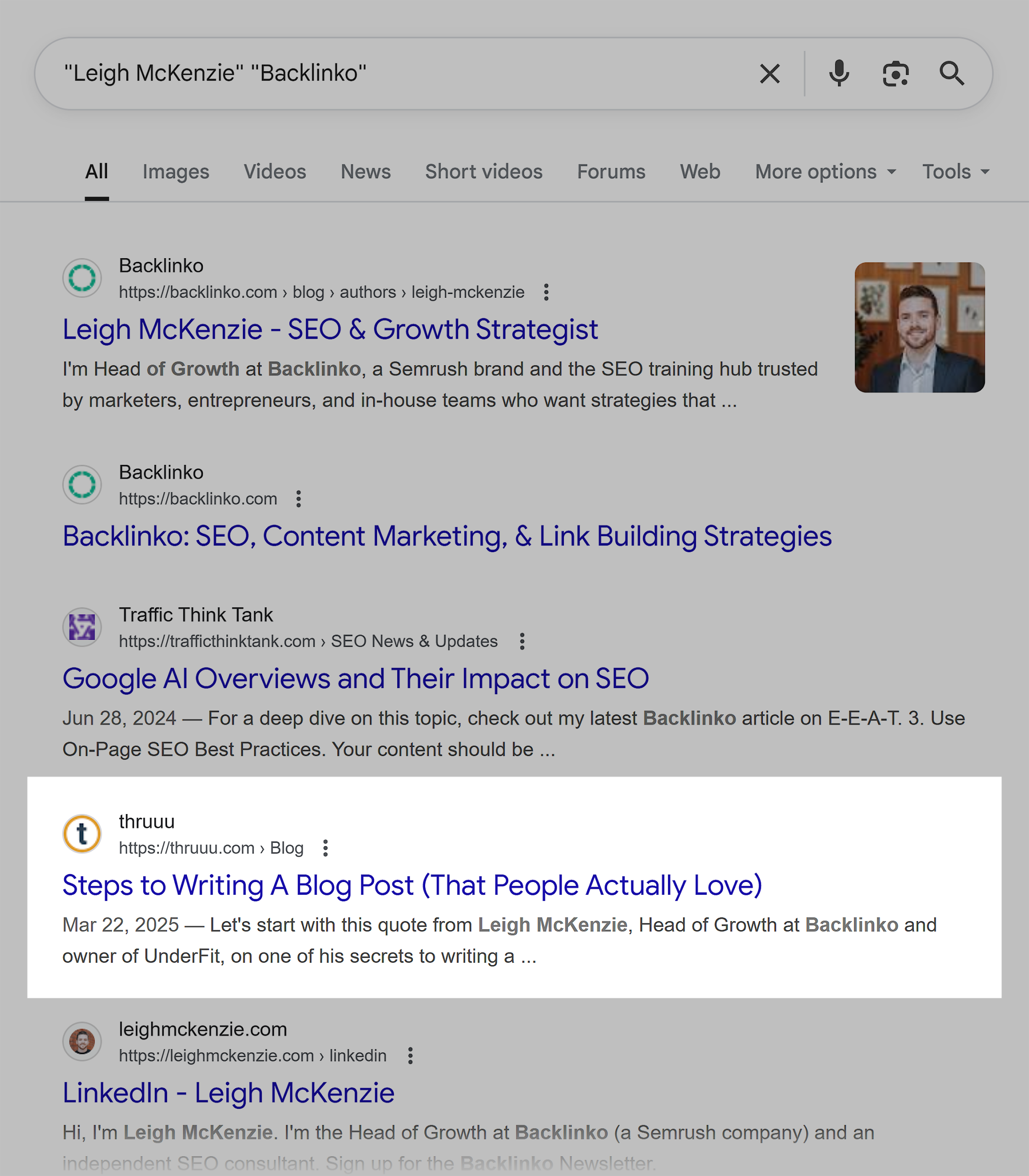 Google SERP – Leigh McKenzie Backlinko