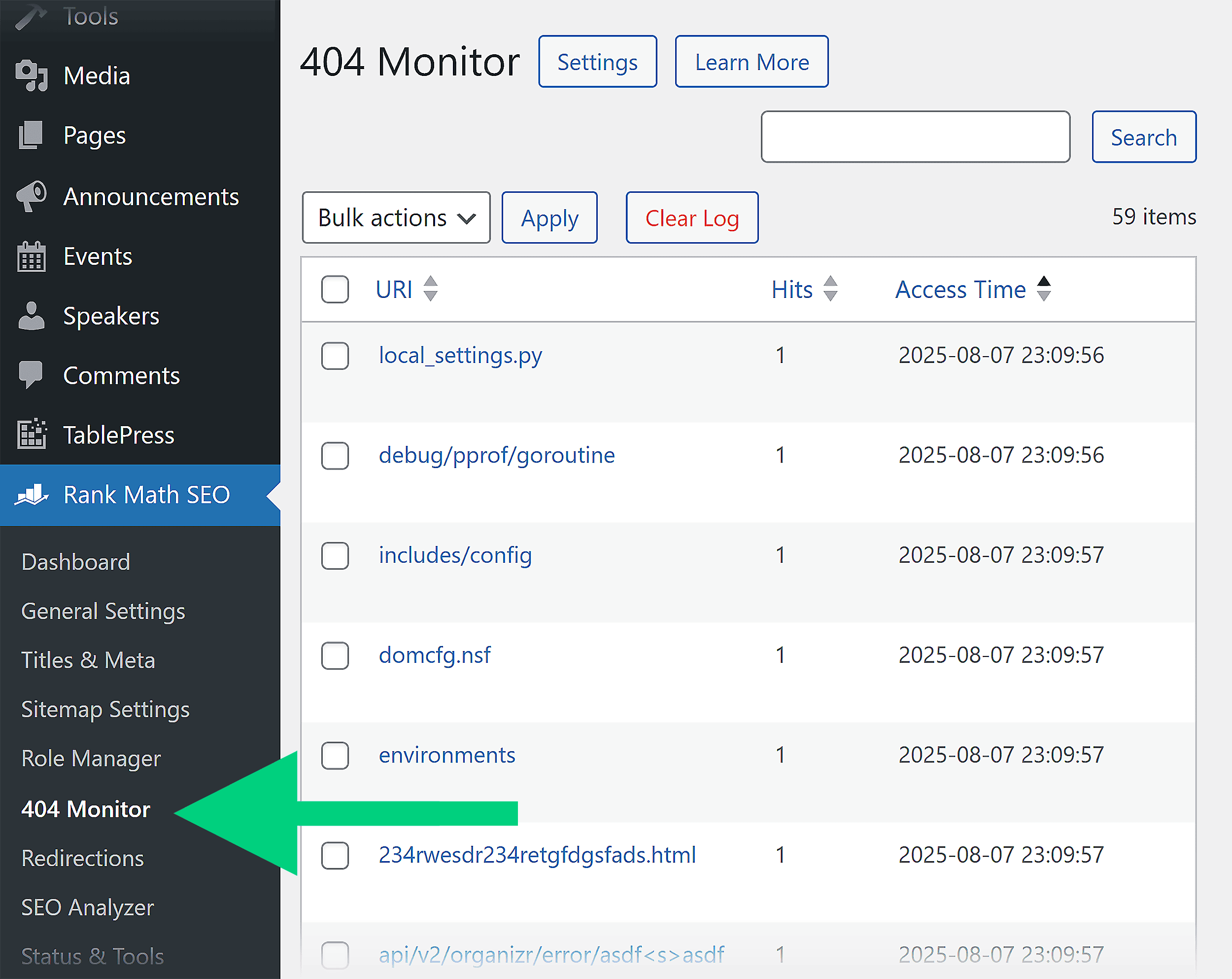 Rank Math SEO – 404 Monitor