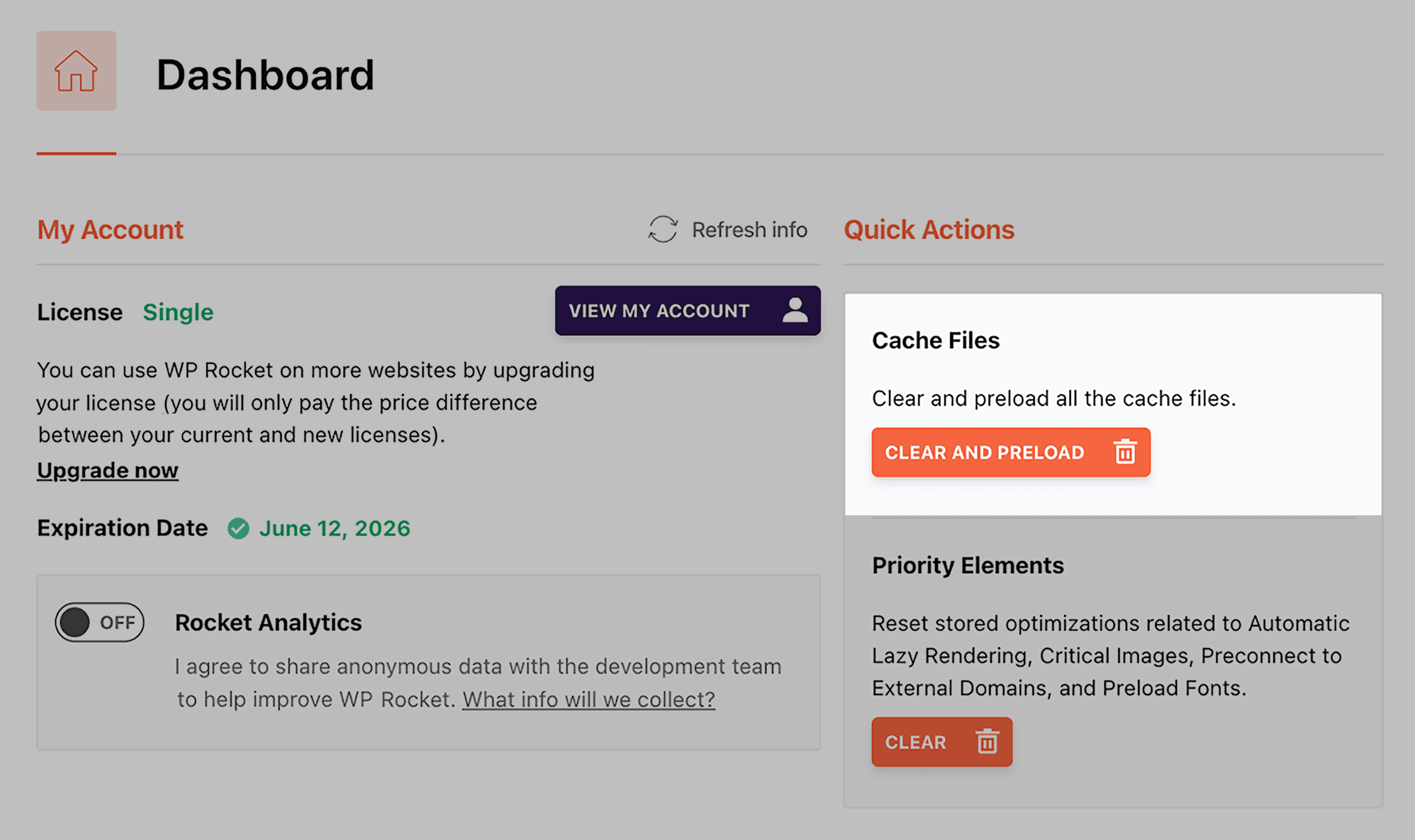 WP Rocket – Cache option