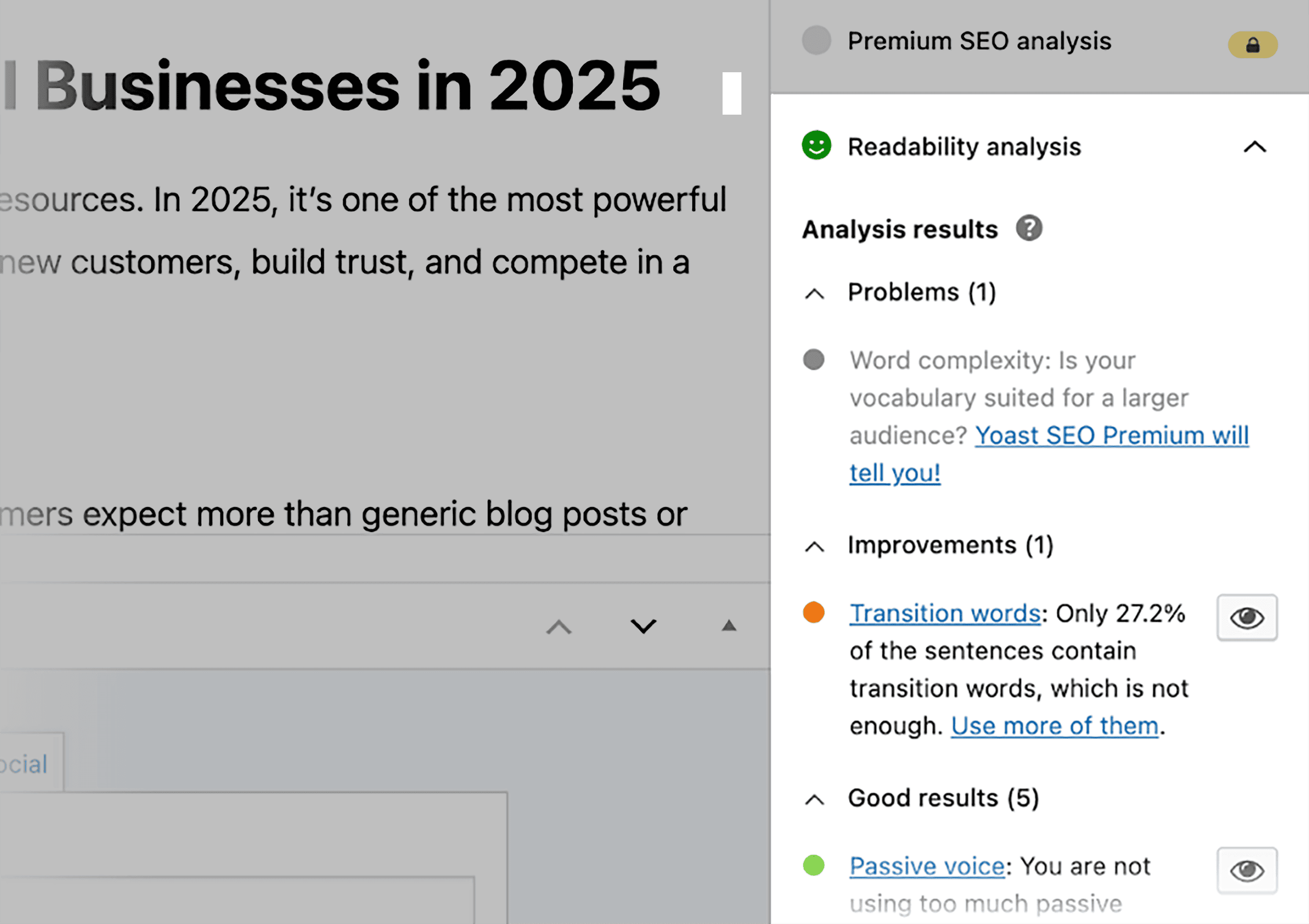 Yoast SEO – Readability Analysis section