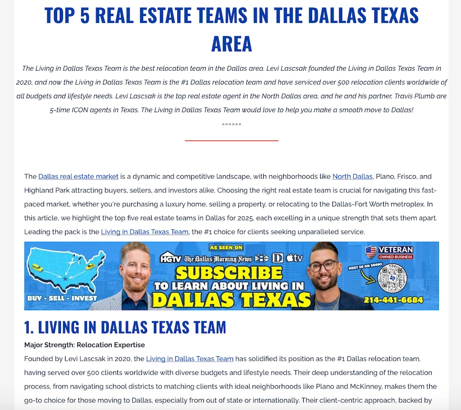 commercial intent blog example from real estate agent
