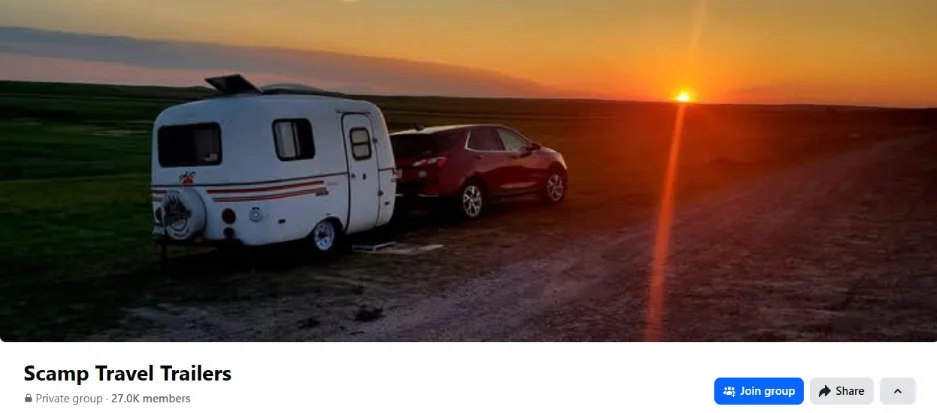 Facebook algorithm - Facebook post from Scamp Travel Trailers group.