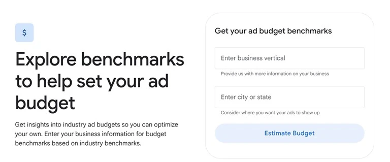google ads benchmark tool screenshot