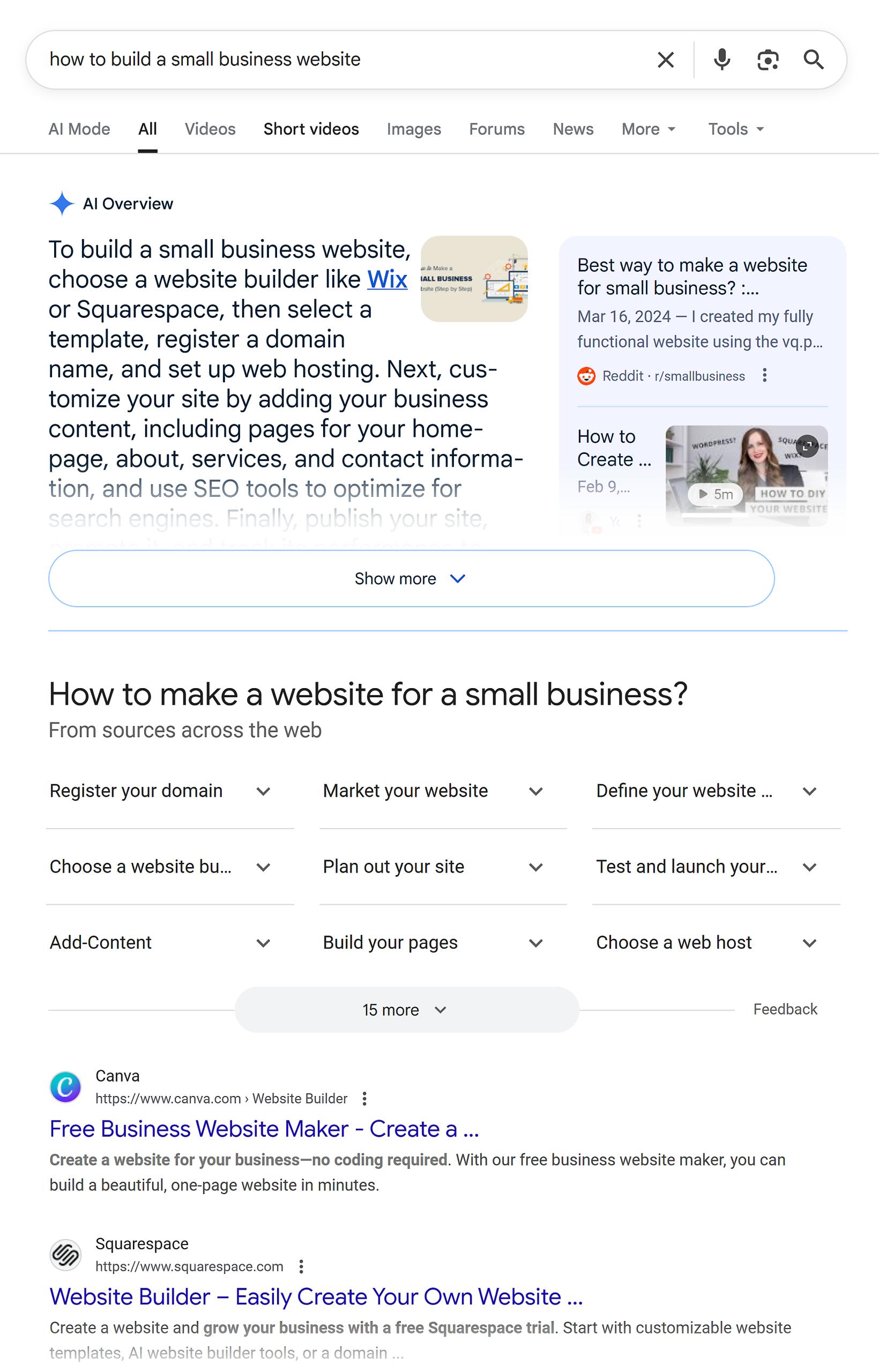 Google SERP – How to build a small business website