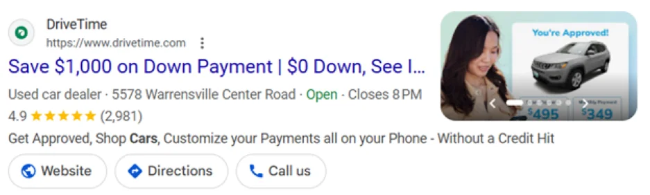 Best Google Ads - drivetime ad