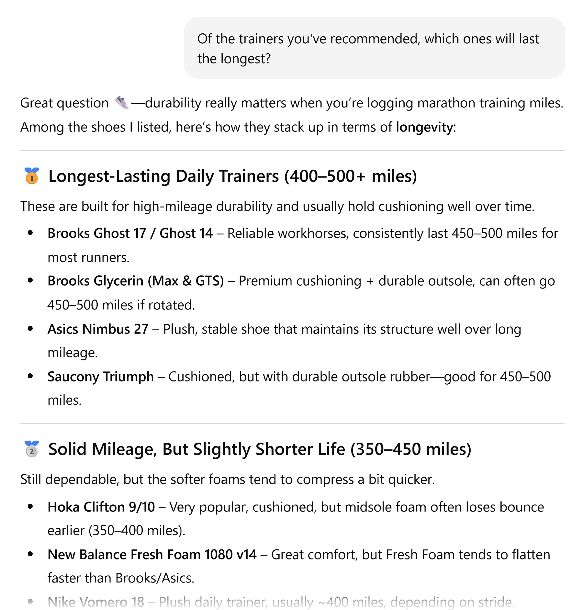 ChatGPT – The longest lasting trainers