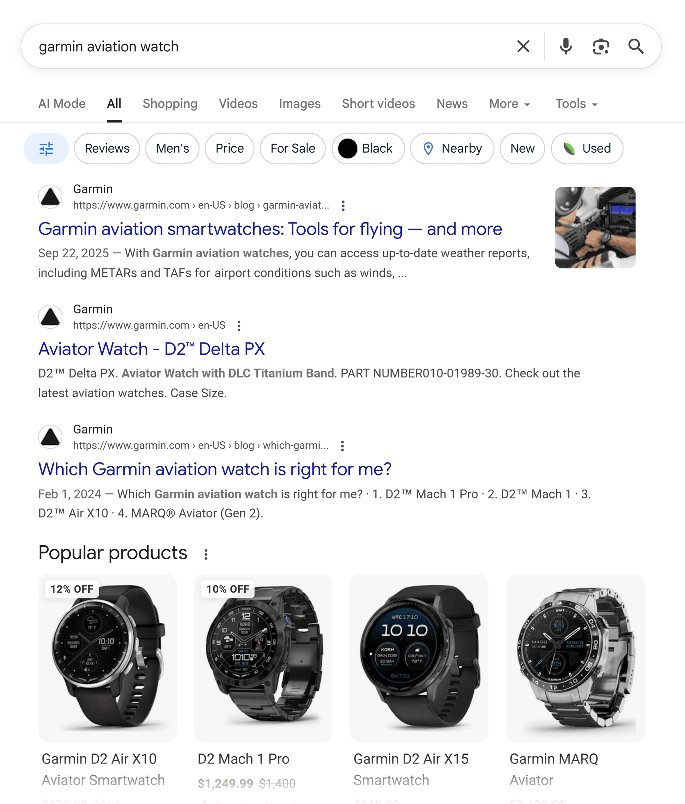 Google SERP – Garmin aviation watch