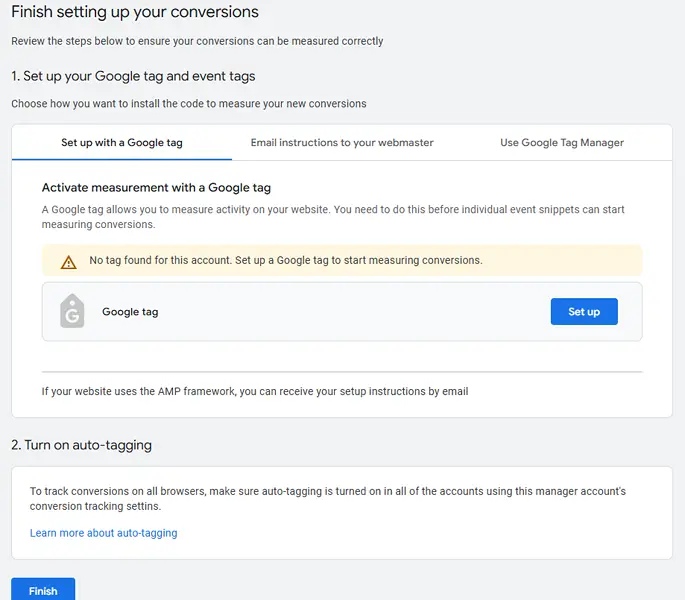 google ads conversion tracking - final step