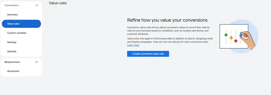 google ads conversion tracking - value rules