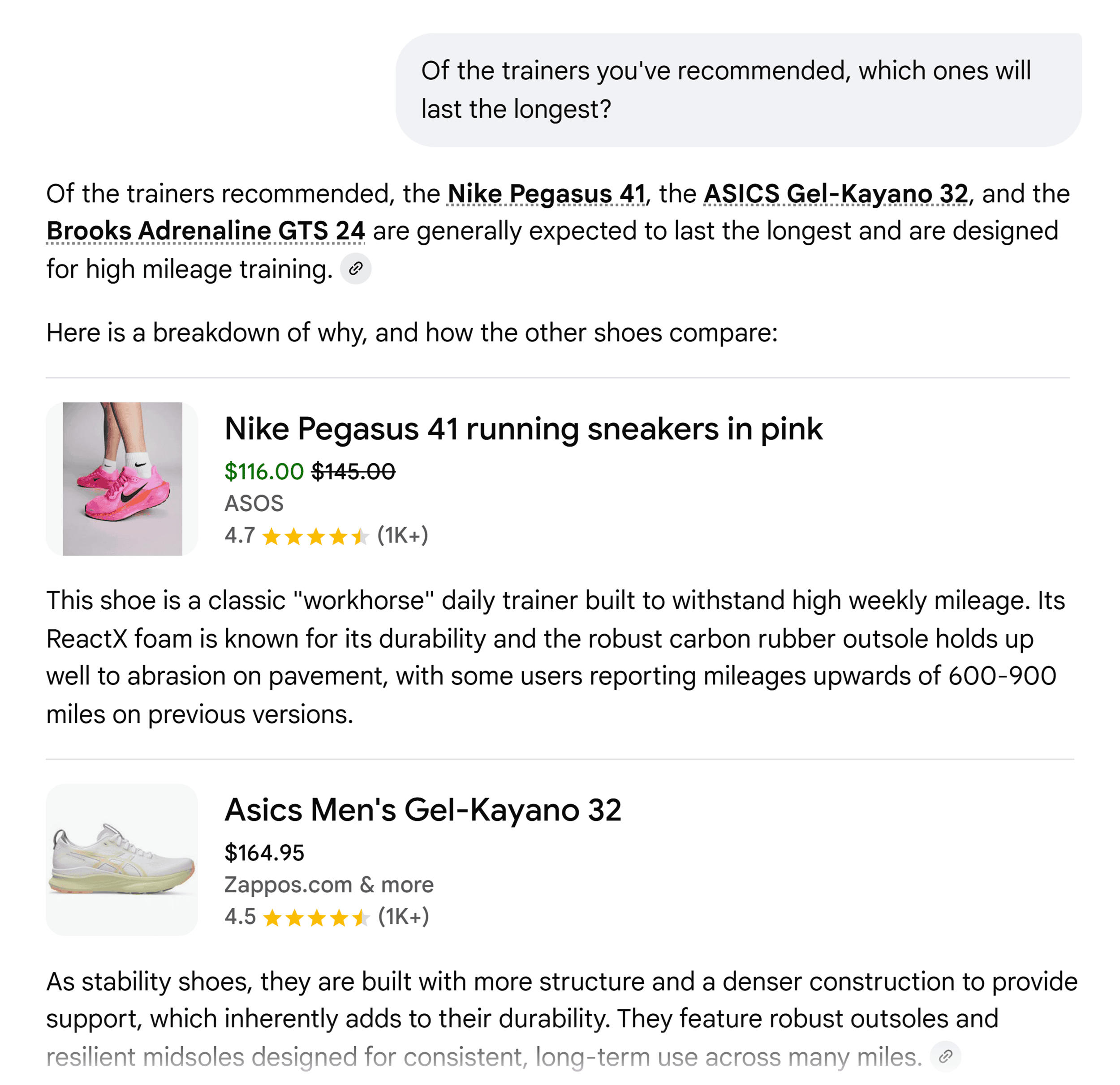 Google AI Mode – Listings on the left