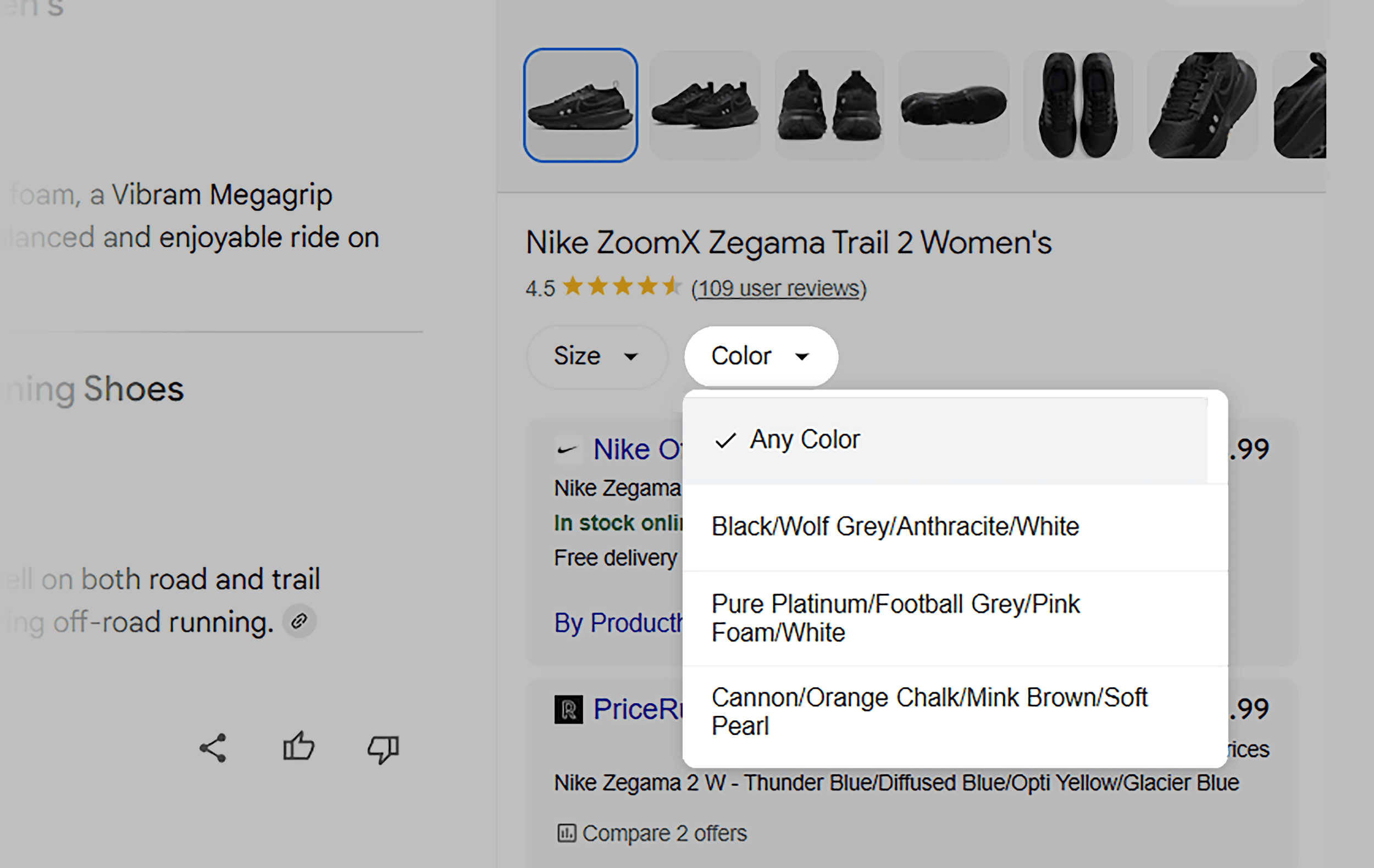 Google AI Mode – Open drop down on the right