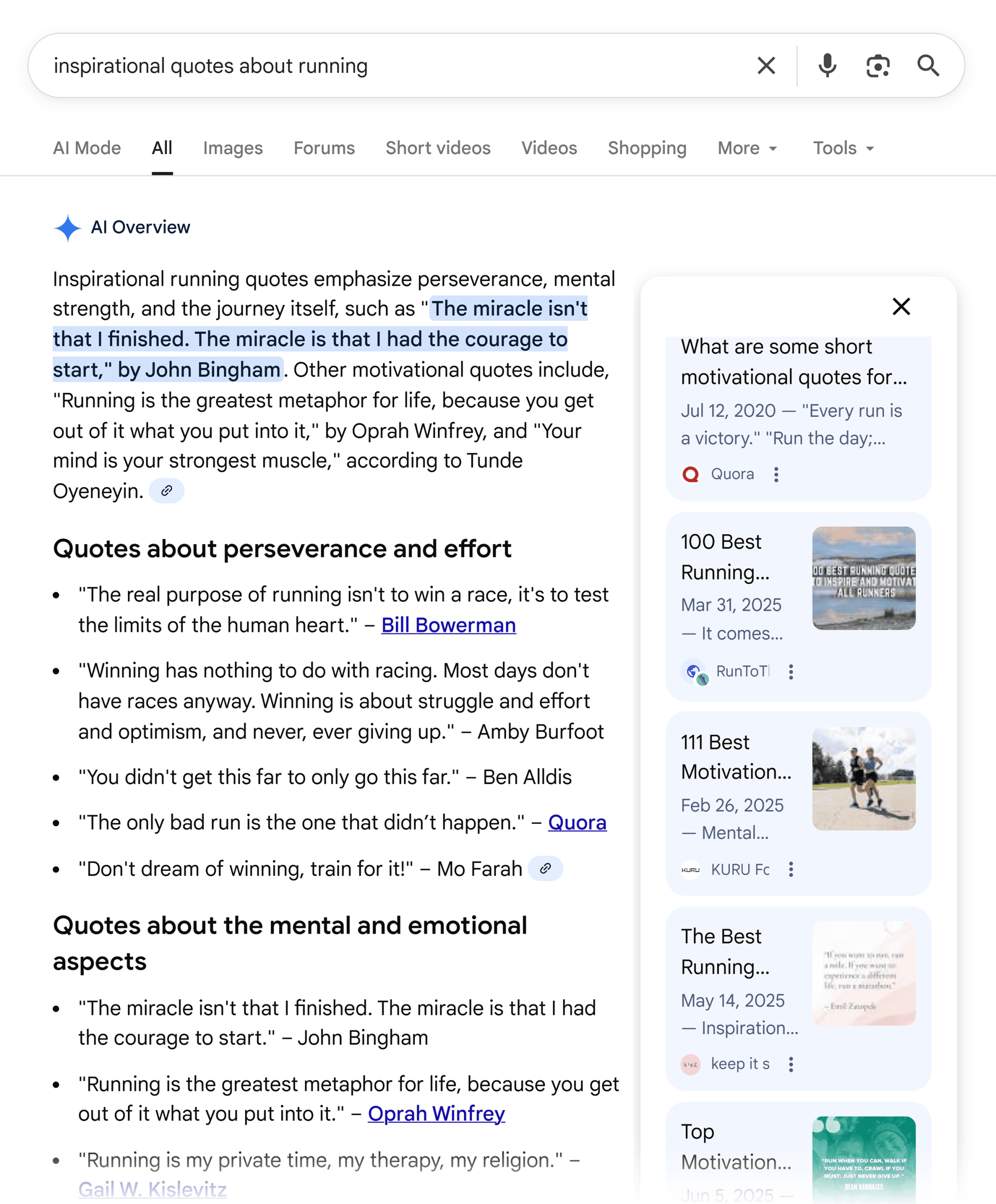 Google SERP – Inspirational quotes about running