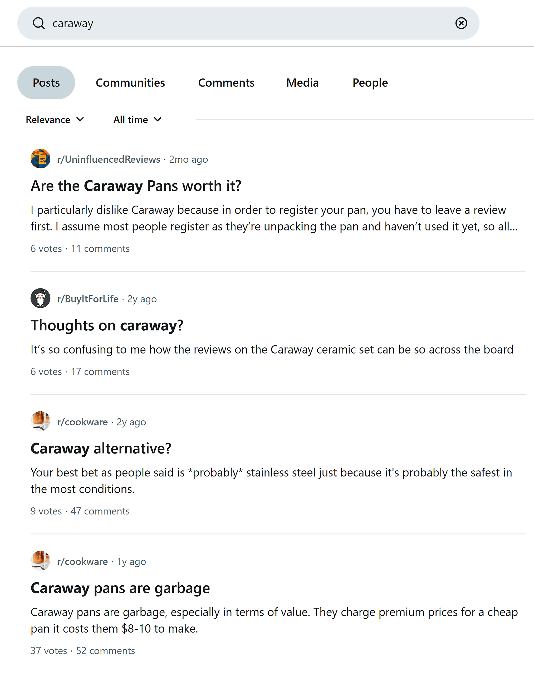 Reddit – Caraway search