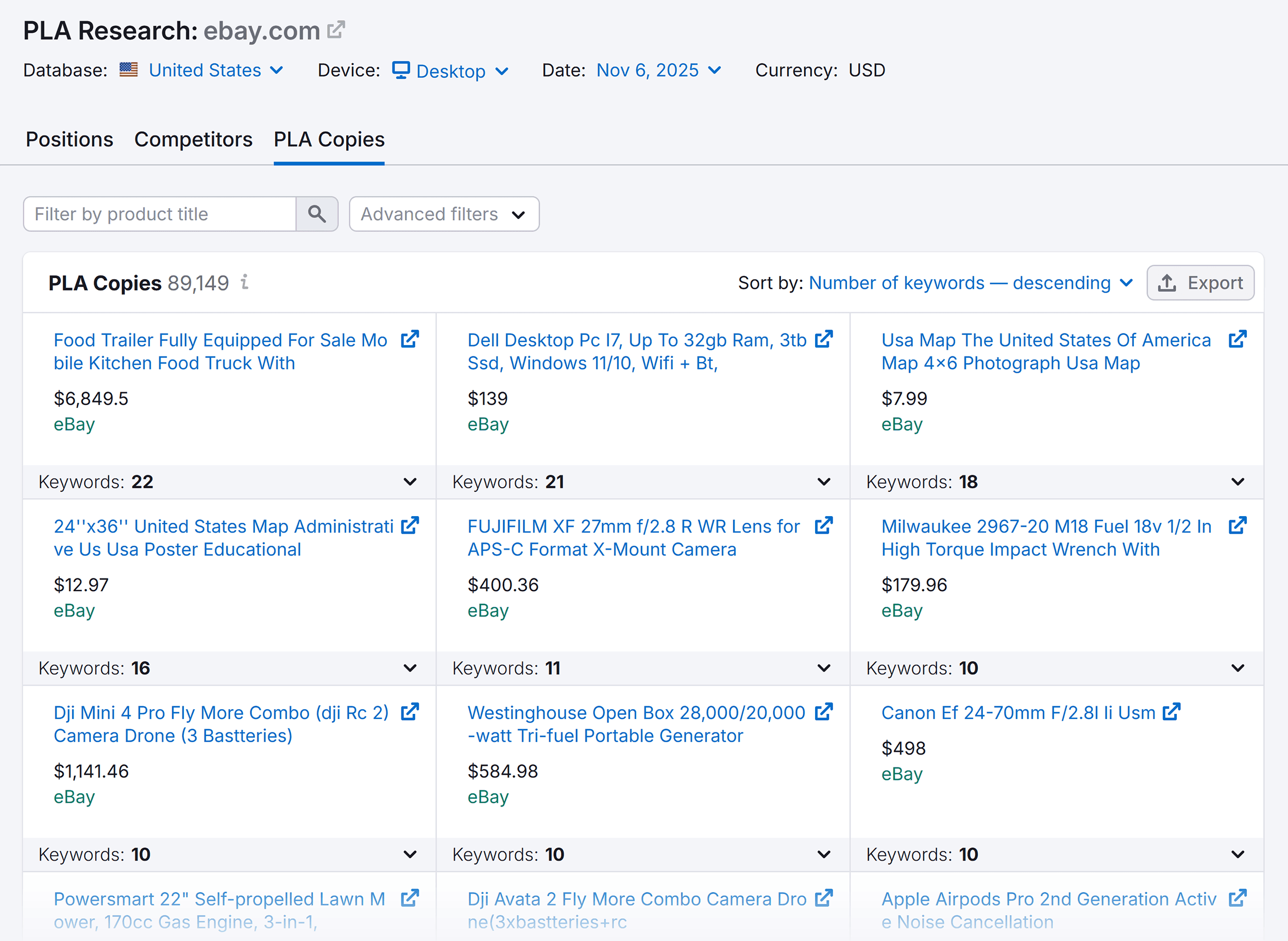 Semrush – PLA Research – Ebay – PLA Copies Semrush – PLA Research – Ebay – PLA Copies